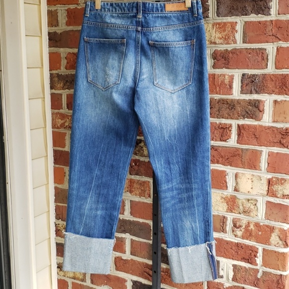 Zara Blue Distressed Cuffed Jeans Size 2 - Picture 6 of 8